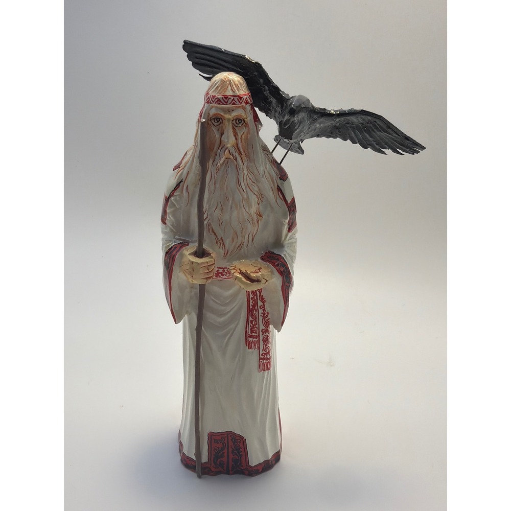 Russian Linden Wood Veles Mythological Wizard Figurine Hand Carved Raven 6"